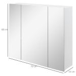 Armário de Casa de Banho com 3 Portas com Espelho Armário de Parede com Prateleiras Internas Ajustáveis 70x15x60 cm Branco