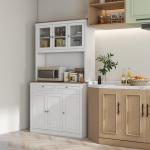 Armário de Cozinha com 3 Portas de Vidro Compartimento Aberto 2 Gavetas e Prateleiras Ajustáveis 100x40x180 cm Branco