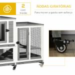Coelheira de Madeira Interior Gaiola para Coelhos de 2 Níveis com Rodas 2 Rampas 3 Bandejas Amovíveis 110x50x86 cm Cinza
