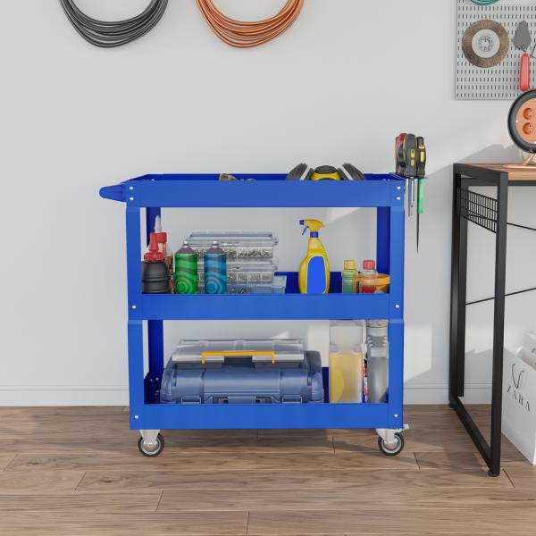 Carrinho de Ferramentas com Rodas 3 Prateleiras de Armazenamento e Alça Lateral 83x35,3x76 cm Azul
