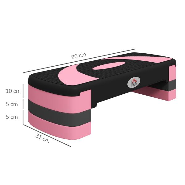 Step para Exercício Aeróbico Plataforma Step com Altura Ajustável em 3 Níveis 80x31x10 - 20 cm Rosa e Preto