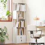 Estante de 5 Níveis em Forma de S Estante de Livros com 5 Prateleiras e 2 Portas 60x23,8x179,2 cm Branco