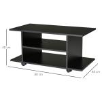 Móvel para TV para Televisores de até 42 Polegadas Móvel de TV com Prateleiras e Rodas com Travão 80x40x40cm Preto