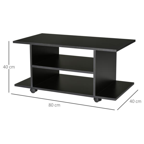 Móvel para TV para Televisores de até 42 Polegadas Móvel de TV com Prateleiras e Rodas com Travão 80x40x40cm Preto