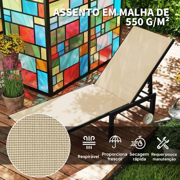 Espreguiçadeira Reclinável de Jardim Exterior com Encosto Ajustável em 4 Posições e Estrutura de Aço, 166x60x84 cm, Caqui