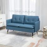 Sofá de 2 Lugares Moderno Estofado em Poliéster com 4 Almofadas Apoio para os Braços e Pés de Aço 139x68x80 cm Azul