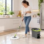 Conjunto de Esfregona e Balde com Espremedor 2 Compartimentos Balde de 20 L 5 Mopas de Microfibra Uso a Seco e Húmido Cinza Escuro