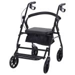 Andarilho 4 Rodas Andarilho Dobrável Leve Assento Encosto Acolchoado Pegas Ergonómicas Metal Preto