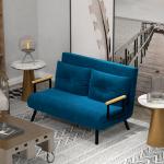Sofá Cama Sofá Convertível em Cama de 2 Lugares Dobrável com Encosto Ajustável em 5 Níveis e 2 Almofadas 102x73x81 cm Azul