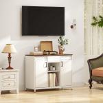 Aparador de 2 Portas com Orifícios 2 Compartimentos e Gaveta Prateleiras Ajustáveis 100x40x80 cm Branco e Castanho Rústico