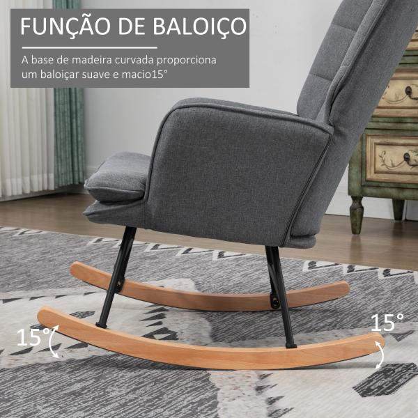 Conjunto de Poltrona Baloiço com Apoio para os Pés Poltrona Relax com Almofada Acolchoada e Anti - Tombo 64x89x90 cm Cinza