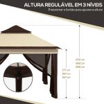 Tenda Dobrável 3,26x3,26x2,72 m com Altura Ajustável 4 Painéis de Malha Proteção UV30+ e Bolsa de Transporte Cinza