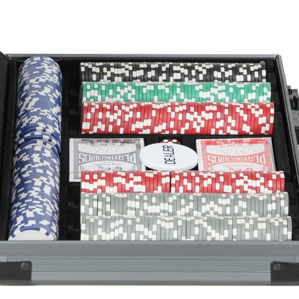 Mala de Póquer com 400 Fichas 2 Baralhos 5 Dados Tapete e Botão Dealer 39,5x28x8 cm Cinza
