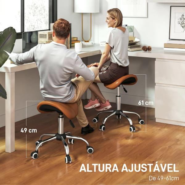 Banco Giratório com Rodas e Altura Ajustável para Estética, Dentista e Cabeleireiro – 52x53x49 - 61 cm, Castanho