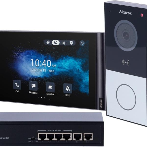 Vídeo Porteiro c/ Monitor Adicional Linux 7 TFT + Switch PoE 6 Portas RJ45 10/100 - AKUVOX