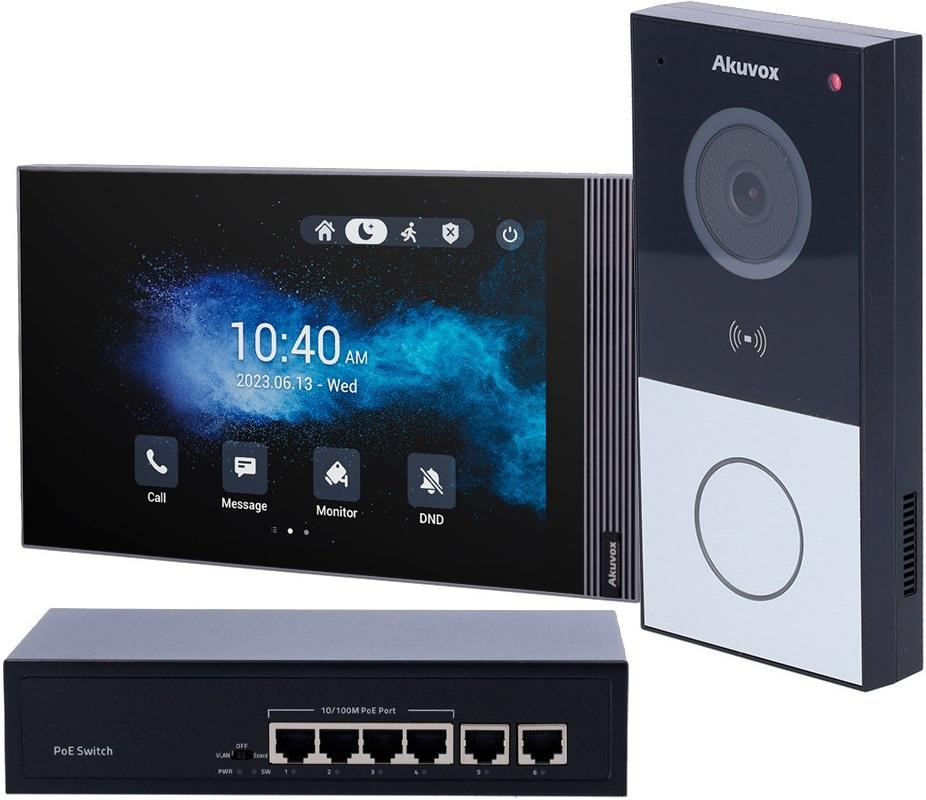 Vídeo Porteiro c/ Monitor Adicional Linux 7 TFT + Switch PoE 6 Portas RJ45 10/100 - AKUVOX