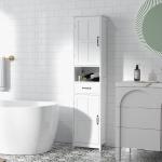 Coluna de Casa de Banho com 2 Portas 1 Gaveta Prateleira Aberta e Prateleiras Ajustáveis 40x30x164 cm Branco