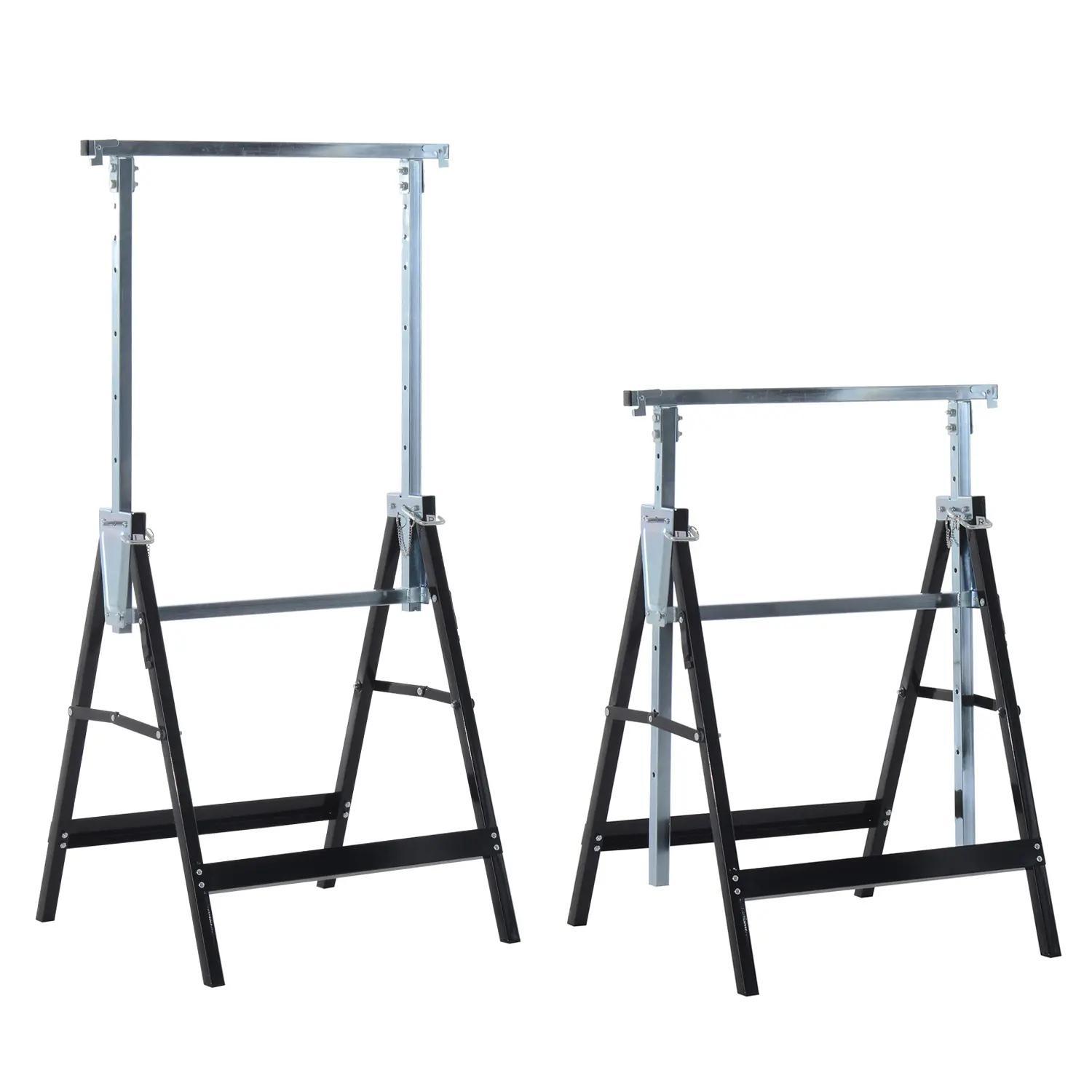 Conjunto de 2 Cavaletes Telescópicos Dobráveis com Altura Ajustável Cavaletes de Serra de Aço para Mesa de Trabalho Carga 200kg 68x58x80 - 130cm Preto