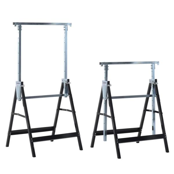 Conjunto de 2 Cavaletes Telescópicos Dobráveis com Altura Ajustável Cavaletes de Serra de Aço para Mesa de Trabalho Carga 200kg 68x58x80 - 130cm Preto