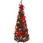 Árvore de Natal Artificial de 150 cm com 100 Luzes LED, 150 Ramos, 11 Modos, Bolas, Fitas e Base Dobrável, Verde e Vermelho