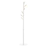 Cabide de Pé de Madeira com 6 Ganchos para Roupa Bolsas e Estrutura de Metal 35x35x174cm Branco e Madeira