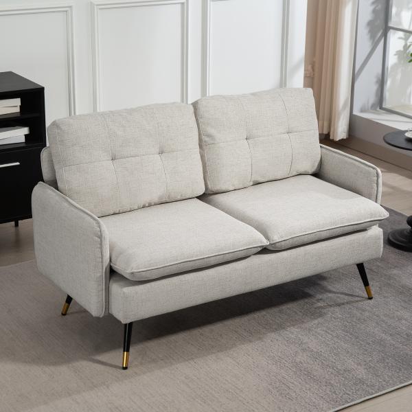 Sofá de 2 Lugares Moderno Estofado em Poliéster com 4 Almofadas Apoio para os Braços e Pés de Aço 139x68x80 cm Creme