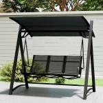 Baloiço de Jardim de 3 Lugares com Teto Ajustável UPF50+ Assento Transpirável e Estrutura em Metal 188x130x183 cm Cinza