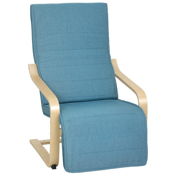 Poltrona Relax com Apoio para os Pés Ajustáveis Poltrona Estofada em Tecido com Estrutura de Madeira 66,5x94x100 cm Azul