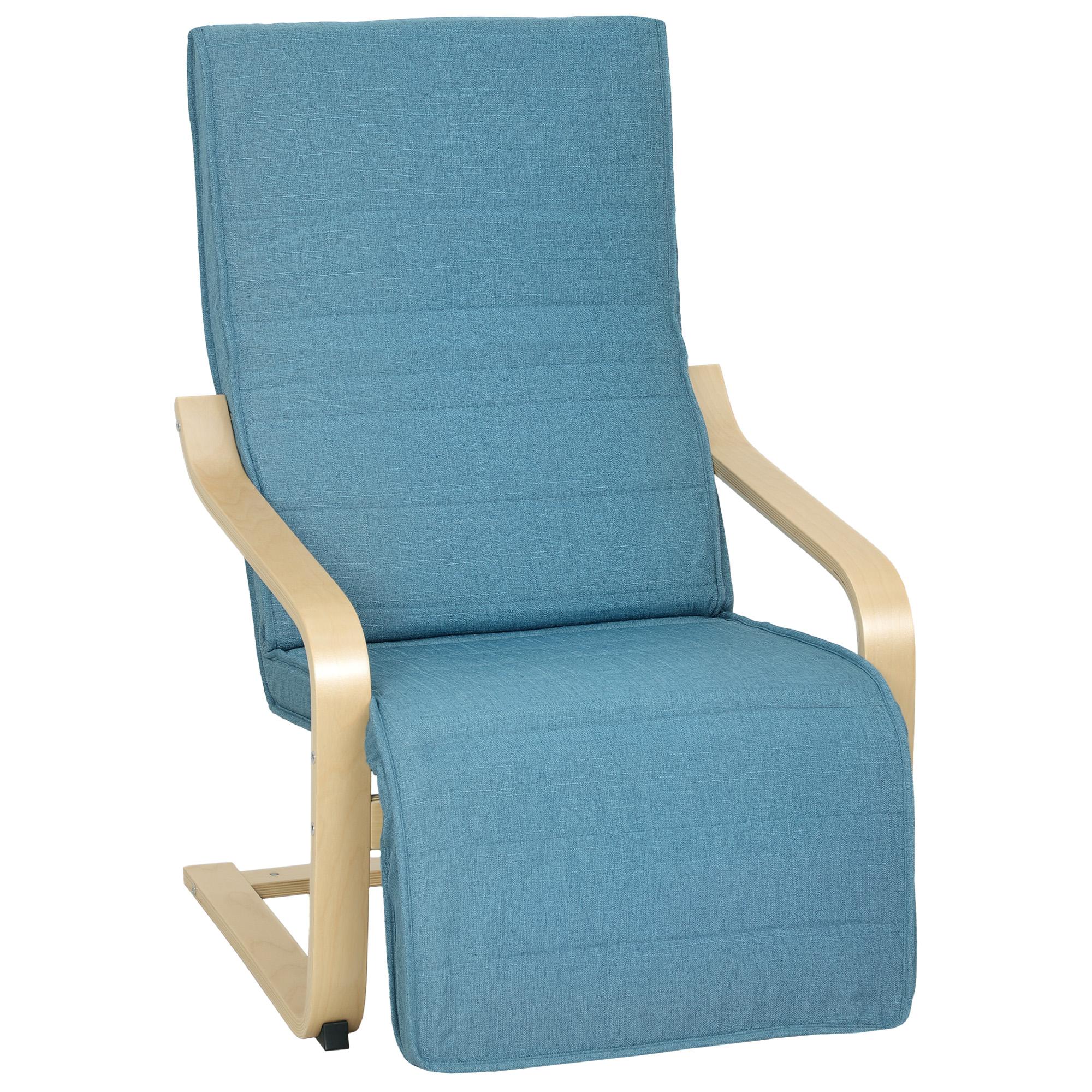 Poltrona Relax com Apoio para os Pés Ajustáveis Poltrona Estofada em Tecido com Estrutura de Madeira 66,5x94x100 cm Azul