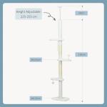 Arranhador para Gatos do Chão ao Teto com Altura Ajustável e 3 Plataformas em Forma de Nuvem 48x32x225 - 255 cm Branco