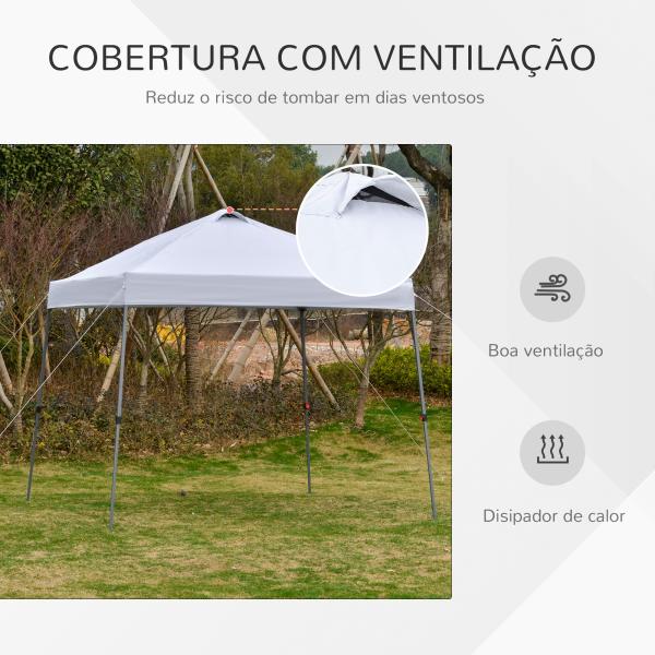 Tenda Dobrável 3x3 Portátil de Jardim com Bolsa de Transporte com Rodas Aço para Exterior Festas Campismo Branco