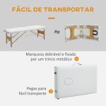Marquesa de Massagem Dobrável com Estrutura em Madeira, Altura Ajustável e Bolsa de Transporte, 186x60x61 - 87 cm, Creme
