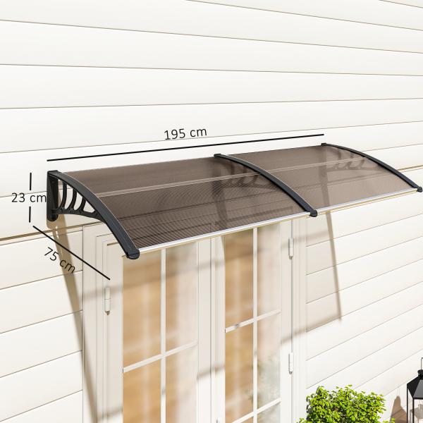 Marquise para Portas e Janelas 195x75 cm Marquise com Proteção para Sol e Chuva com Painéis de Policarbonato Marrom
