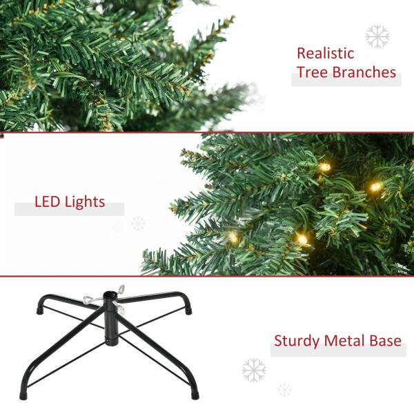 Árvore de Natal Artificial 210 cm com 700 LED Branco Quente, 2154 Pontas e Base Metálica Dobrável - Verde