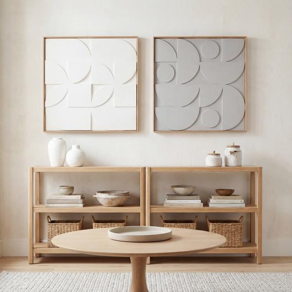 Decoração de Parede em Madeira 3D Conjunto de 2 Peças com 80 cm e Padrões Geométricos Branco