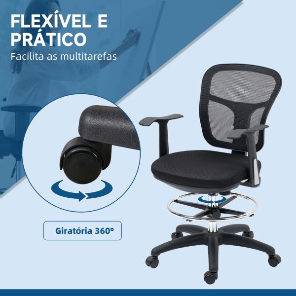 Cadeira de Escritório Ergonómica com Apoio para os Braços Apoio para os Pés e Assento Ajustáveis 59x59x95 - 115cm Preto