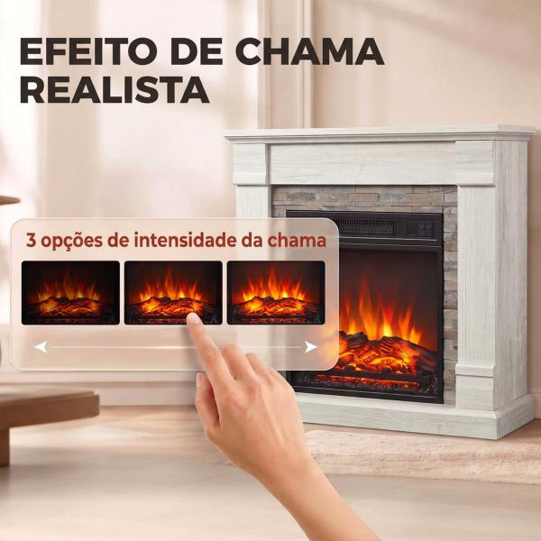 Lareira Elétrica Decorativa 1800 W com Efeito de Chama de 3 Níveis Termóstato Temporizador e Comando Madeira Natural