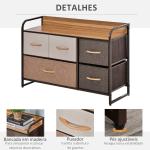 Cómoda com 5 Gavetas de Tecido Amovíveis e Dobráveis Base Elevada Armário de Armazenamento 87,5x29x58cm Multicor