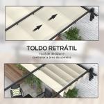Pérgola de Parede 3x3 m Pérgola de Jardim com Teto Retrátil de Poliéster e Estrutura de Aço Creme e Cinza Escuro
