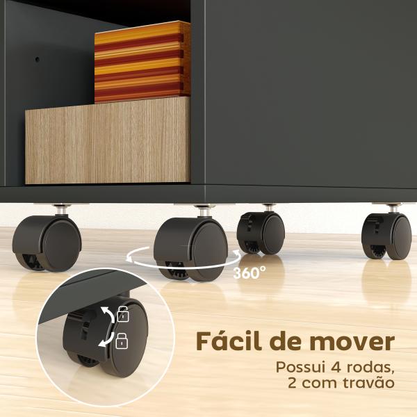 Mesa Auxiliar com Bancada Deslizante e Rodas Mesa Auxiliar com Armazenamento Oculto e Prateleira Ajustável 45x25x70 cm Preto