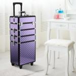Mala de Maquilhagem Professional com Rodas Universais Diferentes Níveis e Alça Extensível 33,5x23x76 - 95,5 cm Roxo
