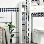 Coluna Casa de Banho com 3 Portas e 3 Prateleiras Abertas Coluna Auxiliar Estilo Moderno 15x17x120cm Branco e Cinza