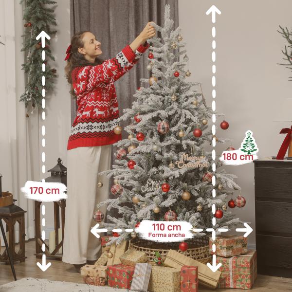 Árvore de Natal Artificial 180 cm Árvore de Natal Nevada com 1207 Ramos Base Dobrável e Fácil de Montar Verde