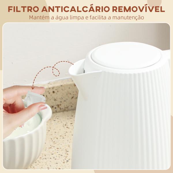 Jarro Elétrico 1,7 L 2200 W com Filtro Anticalcário Removível Desligamento Automático Base Giratória 360° Creme