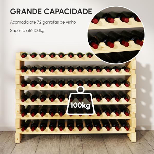 Suporte para Garrafas de Vinho para 72 Garrafas Garrafeira com 6 Níveis Suporte para Vinhos Vertical 114x28x85 cm Madeira