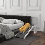 Rampa de Madeira para Animais com Tapete Antiderrapante para Cães Pequenos ou Séniores 125x40x35,5 cm Branco e Cinzento