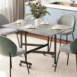 Mesa de Jantar Dobrável para 4 - 6 Pessoas com Rodas e Abas Rebatíveis para Cozinha 120x80x73 cm Cinzento