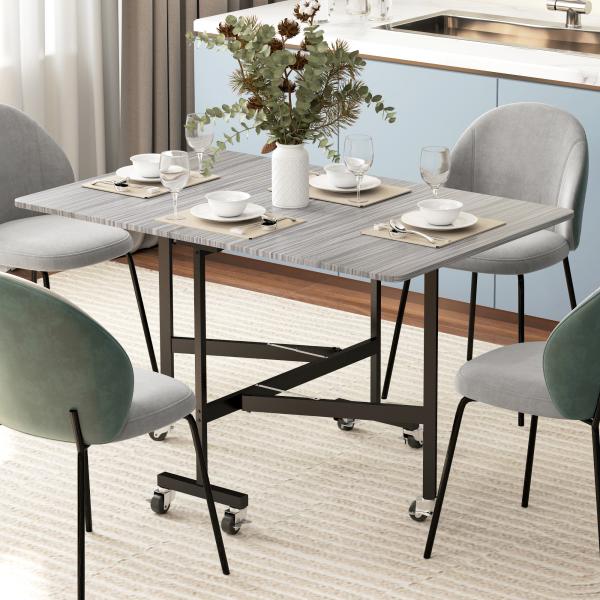 Mesa de Jantar Dobrável para 4 - 6 Pessoas com Rodas e Abas Rebatíveis para Cozinha 120x80x73 cm Cinzento