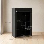 Roupeiro de Tecido Dobrável com 6 Prateleiras e 1 Barra de Pendurar para Dormitório Vestidor 103x43x162,5 cm Preto