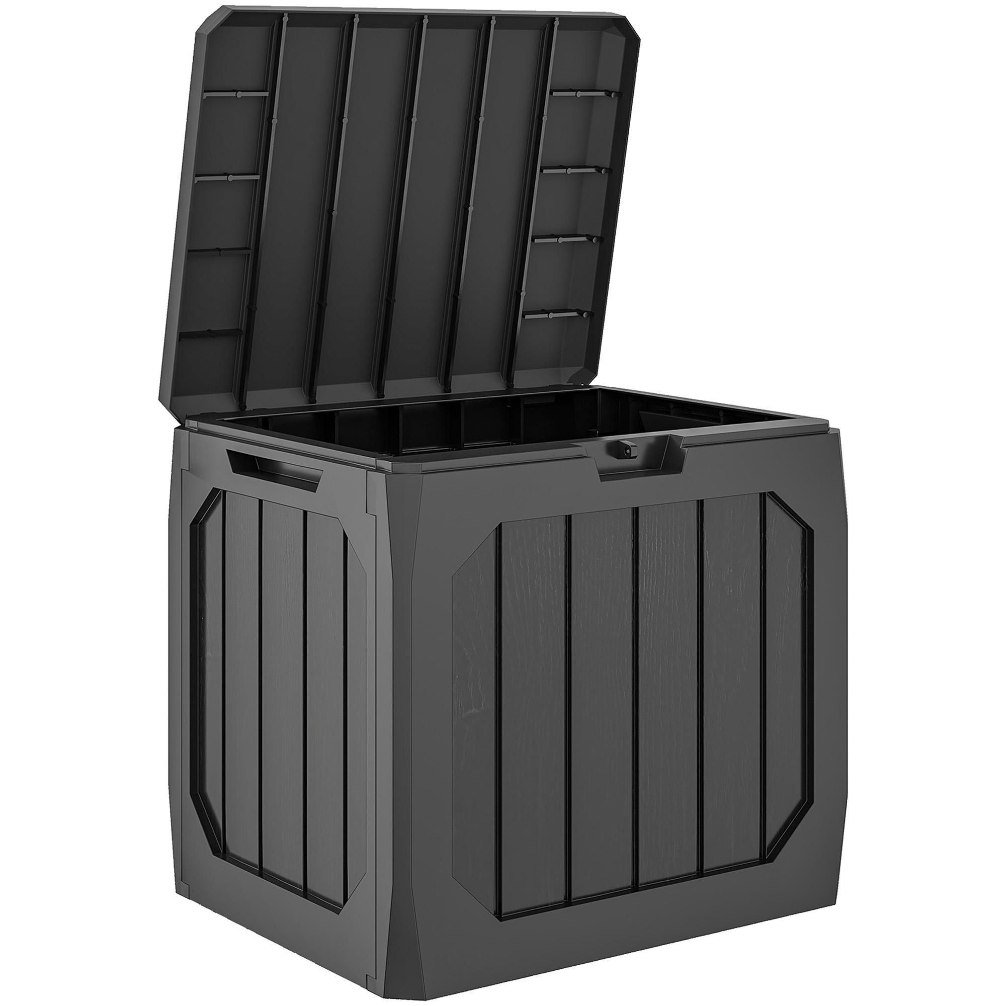 Baú de Armazenamento Exterior em Plástico com Capacidade de 121L 2 Alças e Tampa Impermeável 56x45x53 cm Preto